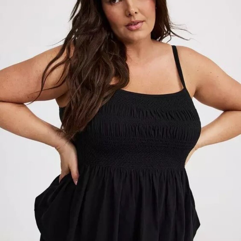 Torrid Heritage slub square neck ruched babydoll tank in deep black